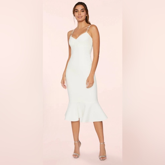 NWT Likely White Hirsch MIDI Mermaid Dress V-Neck Adjustable O-Ring Straps 2 - Picture 1 of 10